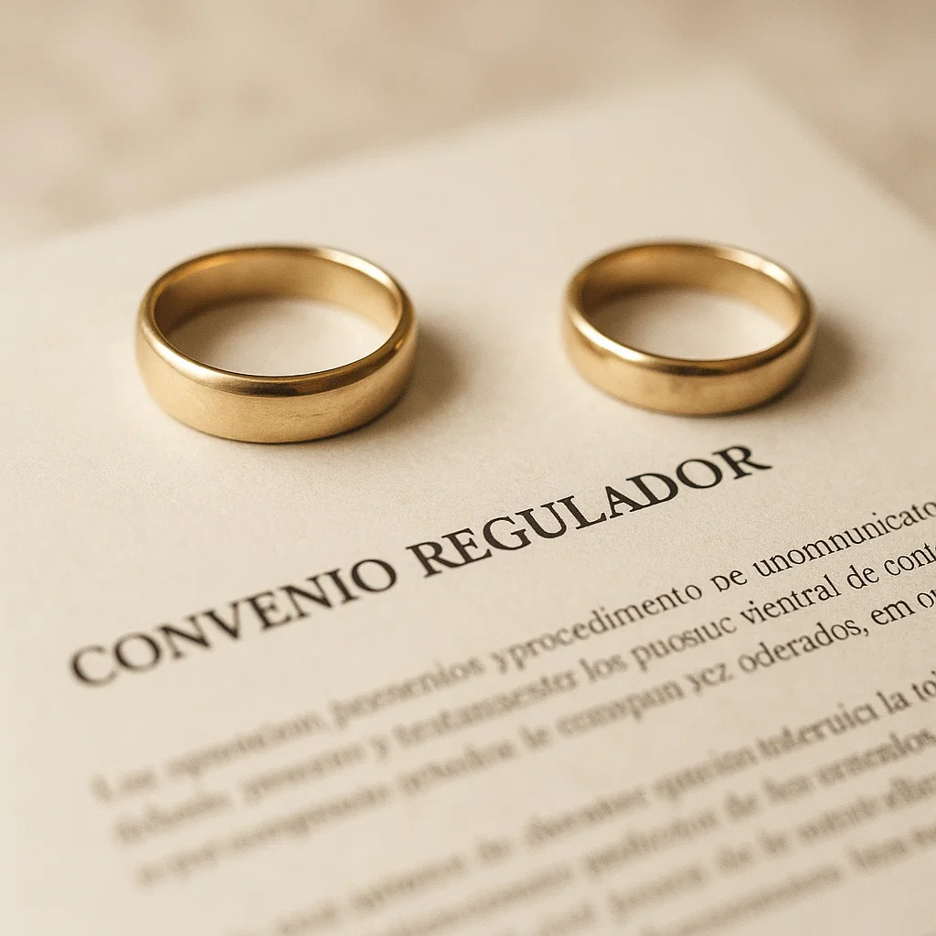 alt=Alt: “Anillos separados sobre convenio regulador”